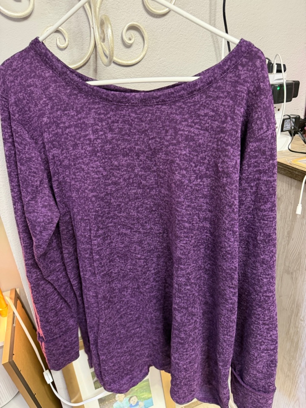 Chic Soul Heathered Purple Long Sleeve Scoop Neck Top